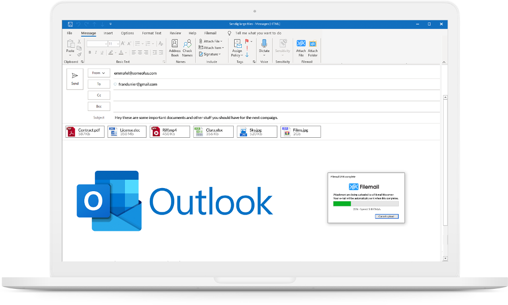 Our addin lets you send large files directly from Outlook, fast and securely